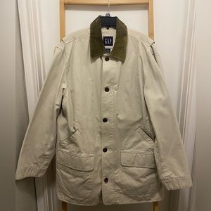 Vintage Gap Jacket Men XL Khaki Field Barn Chore Coat Lined Corduroy Collar